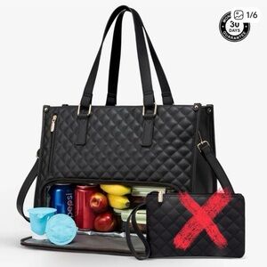 PACKUUMBAGS ELEGANT BLACK QUILTED LUNCH COMPARTMENT LAPTOP WORK TOTE BAG